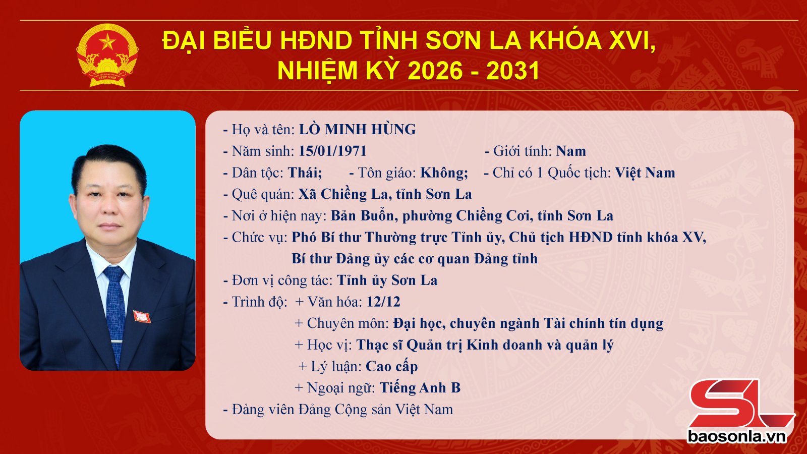 ĐẠI BIỂU TRÚNG CỬ HĐND TỈNH SƠN LA KHÓA XVI, NHIỆM KỲ 2026-2031